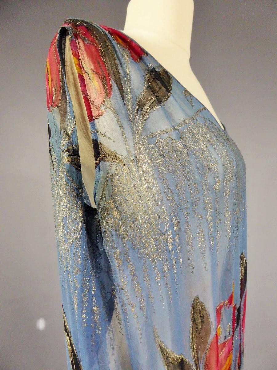 Haute Couture Art Deco Dress in Silver Lamé Printed muslin Silk, Circa 1925 2