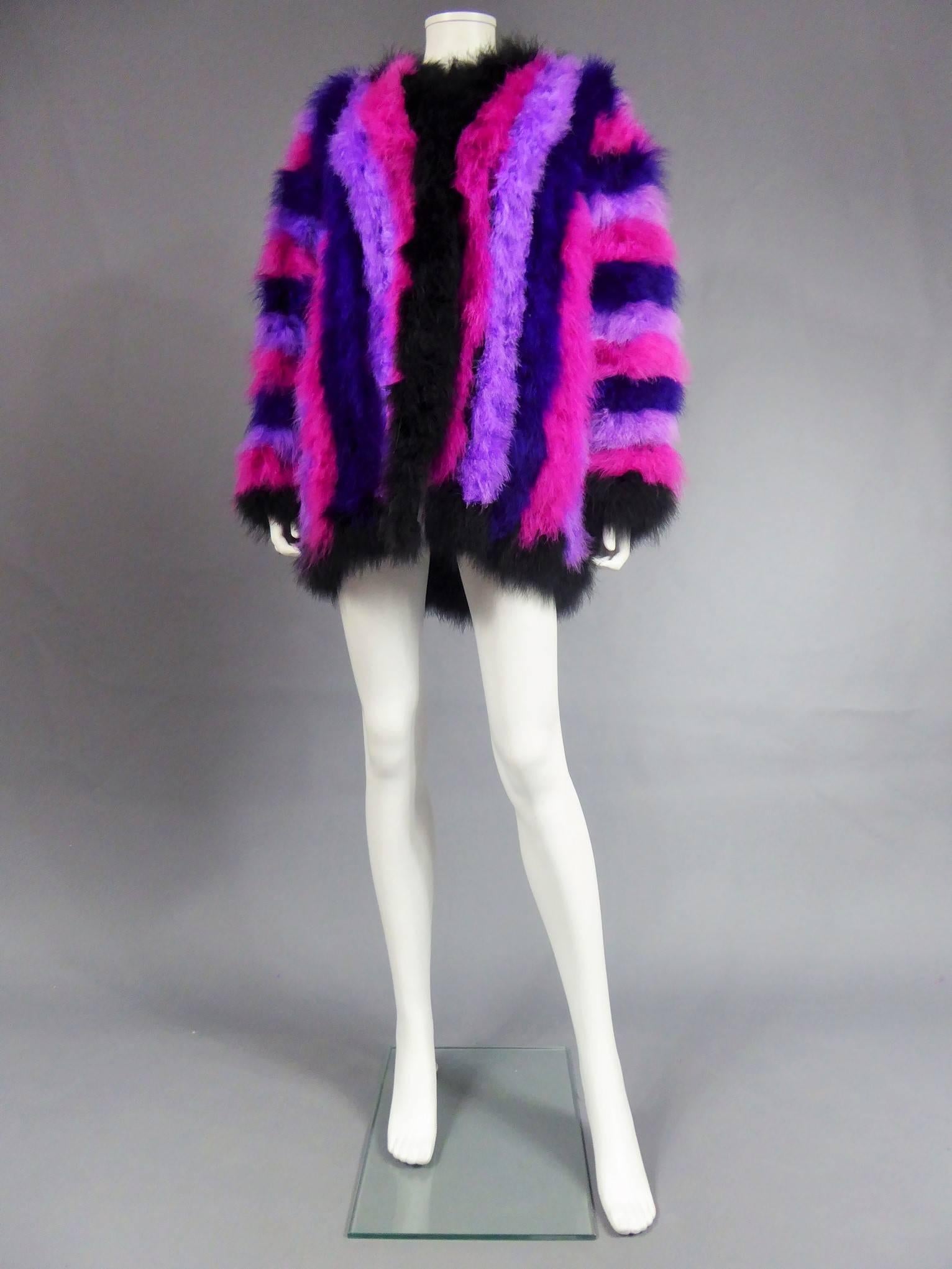 Purple French Ostrich Feather Coat, Circa 1980