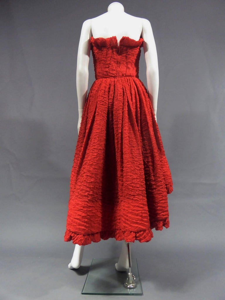 Remarkable Spring 1976 Pierre Cardin Couture Red Sequin Halter Dress w Low Full Skirt Hem