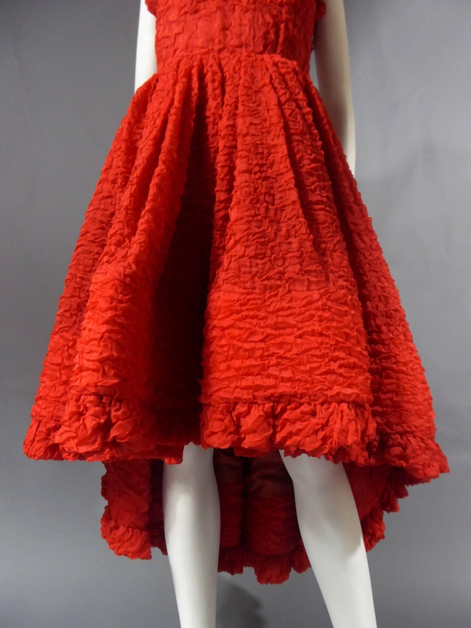 Women's A Pierre Cardin Haute Couture Red Silk strapless Cocktail Dress, Circa 1980