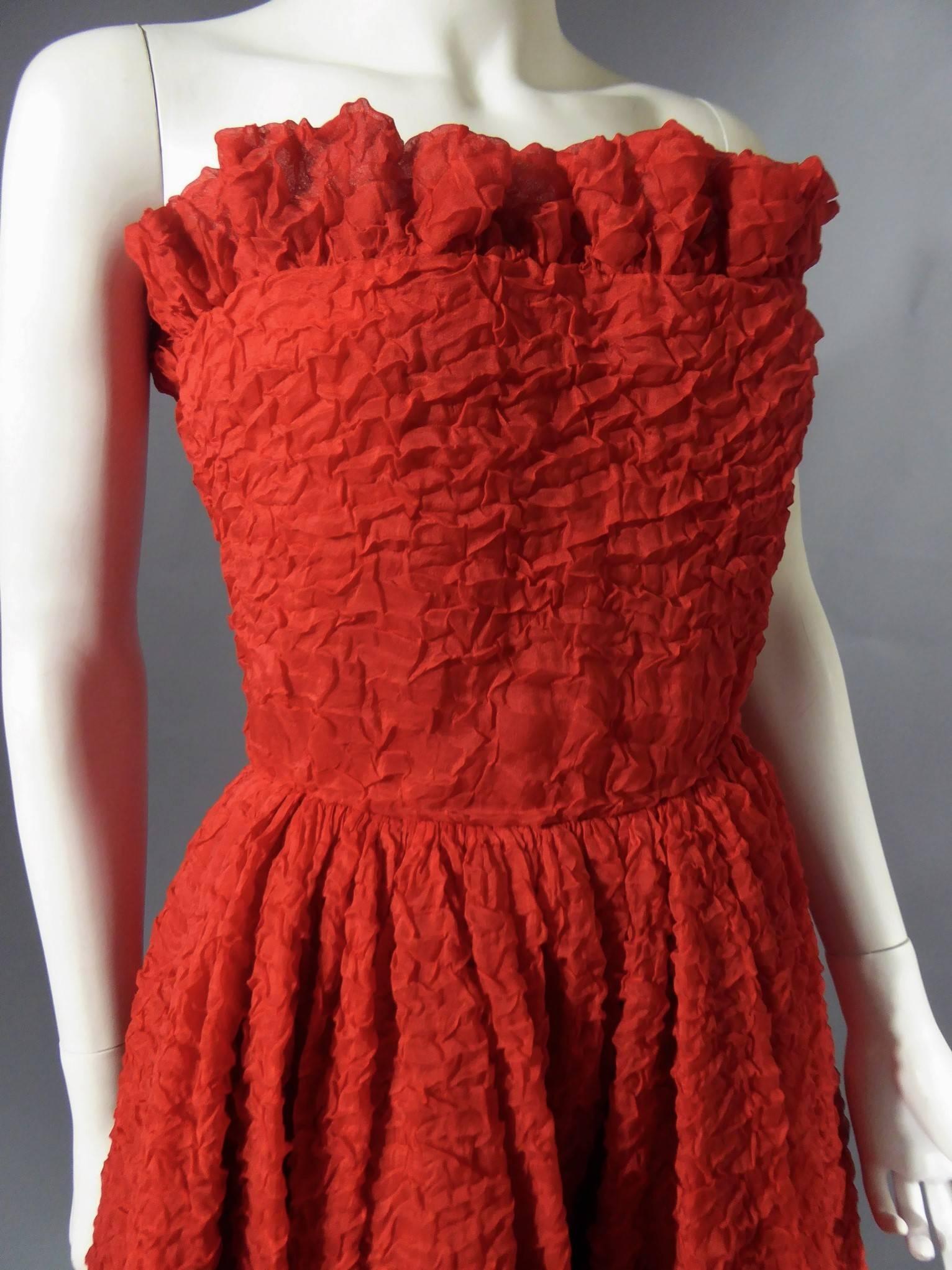 A Pierre Cardin Haute Couture Red Silk strapless Cocktail Dress, Circa 1980 2