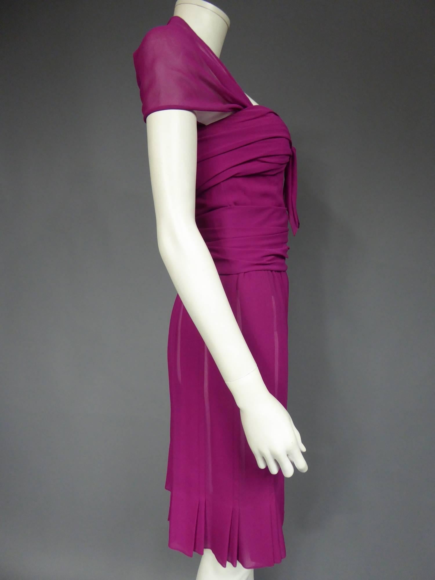 Christian Dior - Robe haute couture en mousseline de soie rose, circa 1989 - 1990 en vente 1