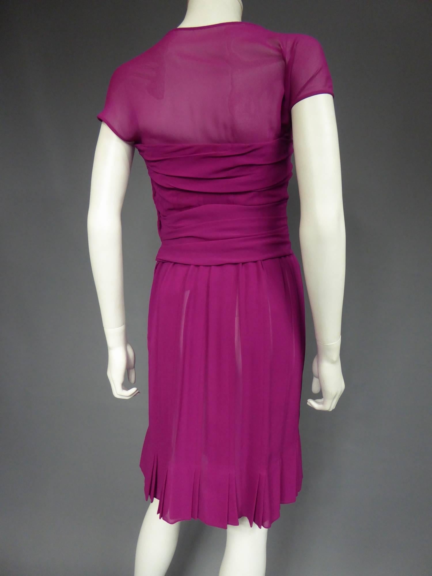 Christian Dior - Robe haute couture en mousseline de soie rose, circa 1989 - 1990 en vente 2