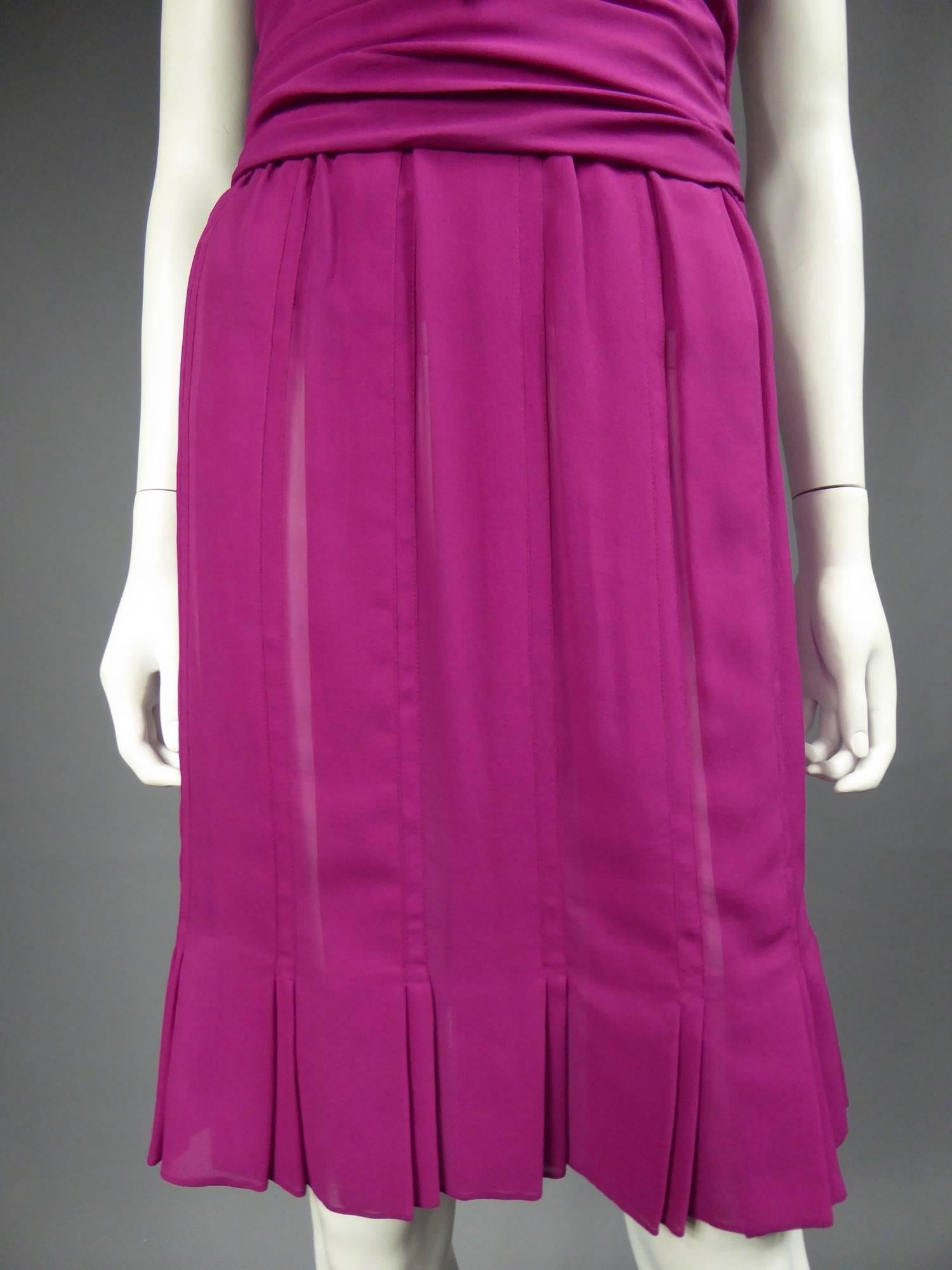 Christian Dior - Robe haute couture en mousseline de soie rose, circa 1989 - 1990 en vente 6