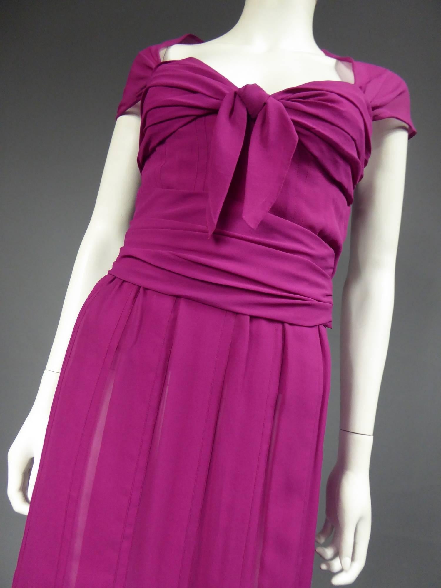 Christian Dior - Robe haute couture en mousseline de soie rose, circa 1989 - 1990 en vente 7