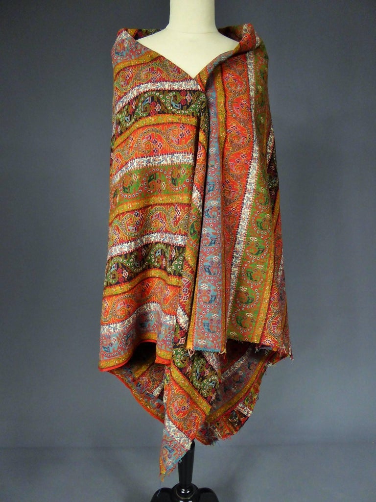 Twill weave striped kashmir shawl India or Persia 19th century at 1stDibs