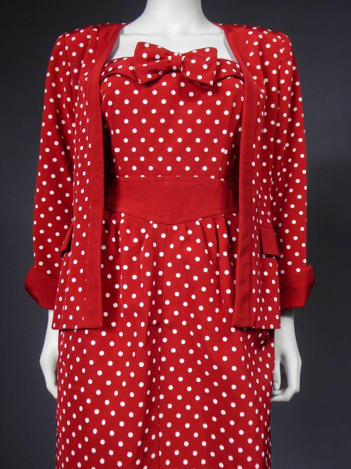 Set aus Kleid und Jacke von Nina Ricci - ca. 1980 (Rot) im Angebot