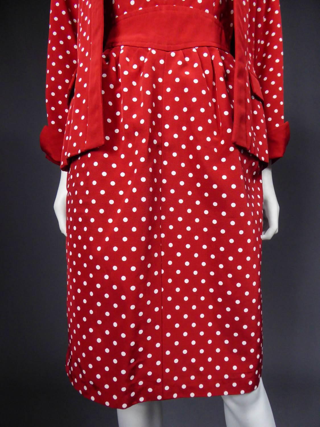 A Nina Ricci Dress and Jacket Silk Polka Dot Set - Circa 1980 In Good Condition For Sale In Toulon, FR