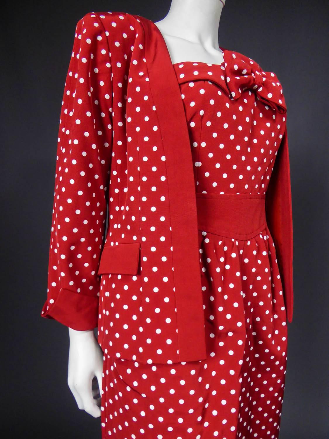 Women's A Nina Ricci Dress and Jacket Silk Polka Dot Set - Circa 1980 For Sale