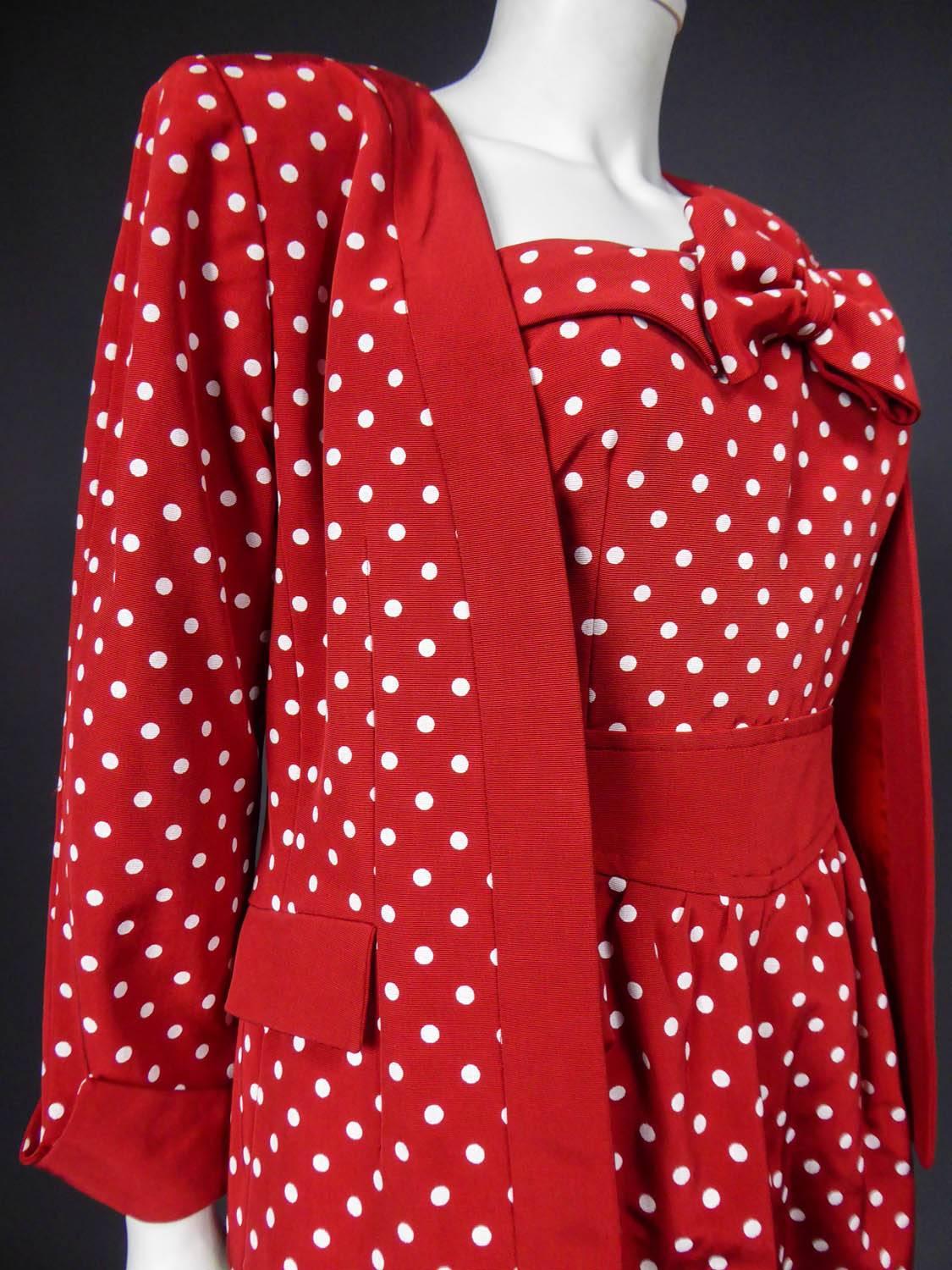 A Nina Ricci Dress and Jacket Silk Polka Dot Set - Circa 1980 For Sale 1