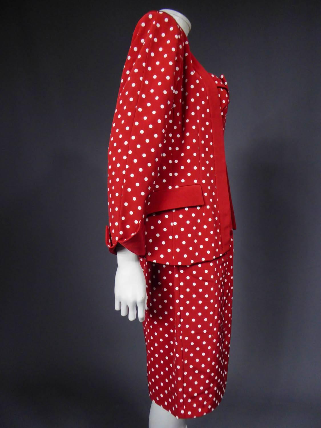 A Nina Ricci Dress and Jacket Silk Polka Dot Set - Circa 1980 For Sale 3