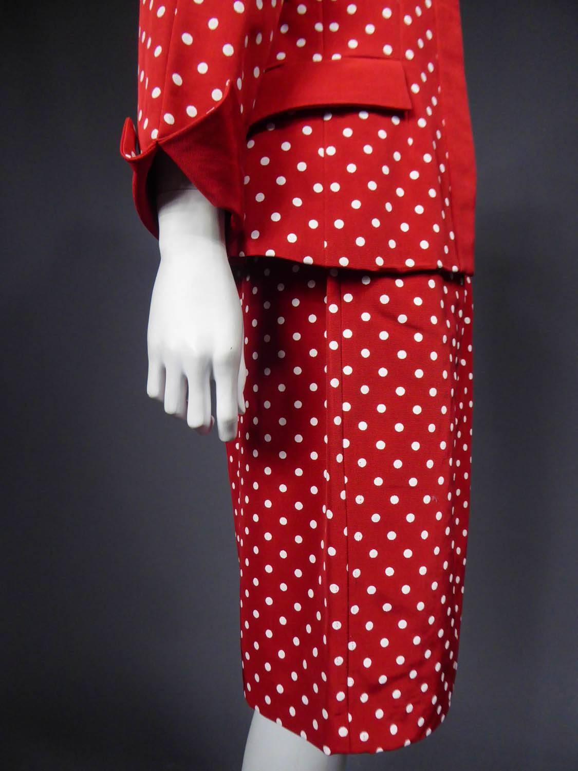 A Nina Ricci Dress and Jacket Silk Polka Dot Set - Circa 1980 For Sale 4