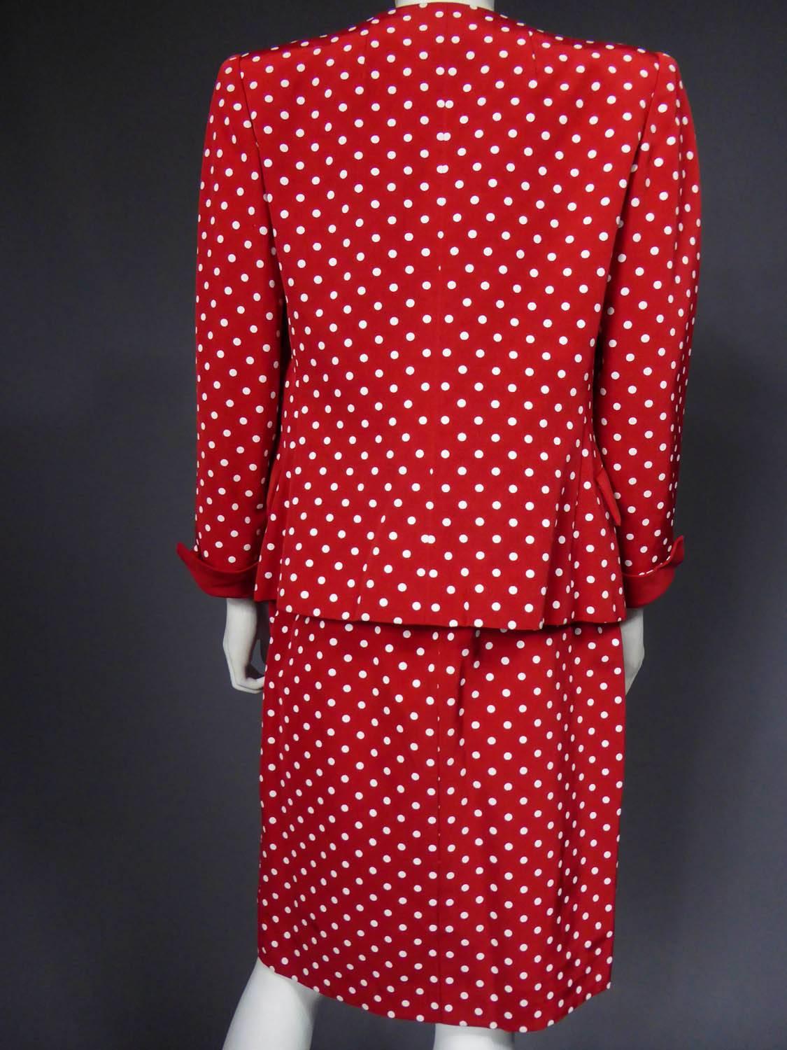 A Nina Ricci Dress and Jacket Silk Polka Dot Set - Circa 1980 For Sale 5