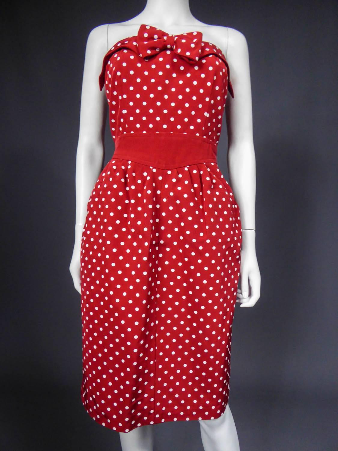 A Nina Ricci Dress and Jacket Silk Polka Dot Set - Circa 1980 For Sale 6