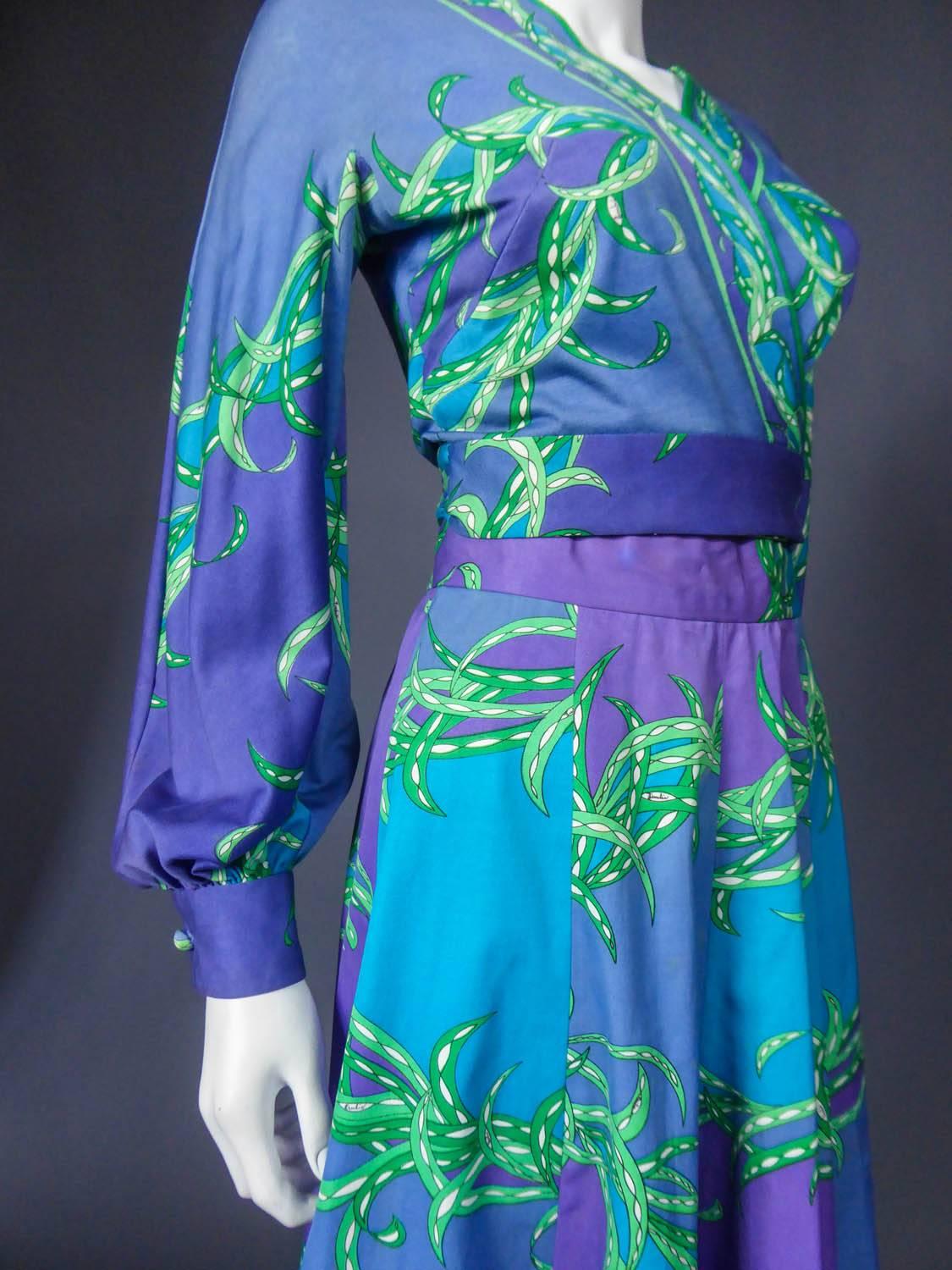 Emilio Pucci Bolero and skirt Printed cotton set, Circa 1970s In Good Condition For Sale In Toulon, FR