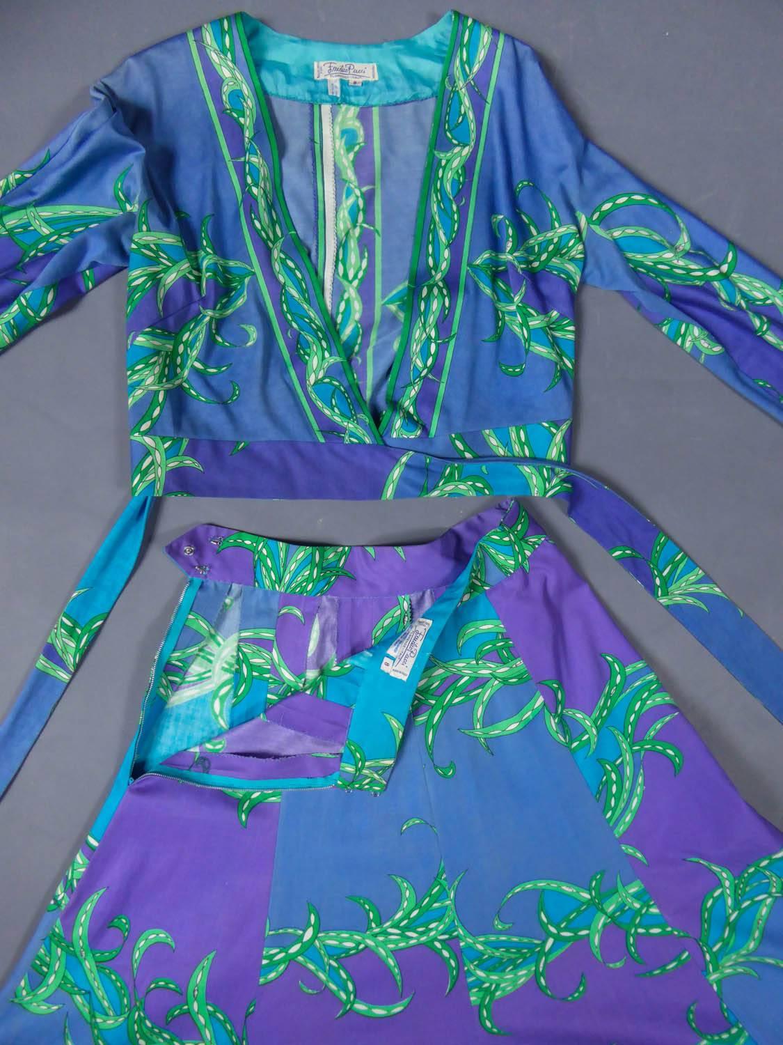 Emilio Pucci Bolero and skirt Printed cotton set, Circa 1970s For Sale 5