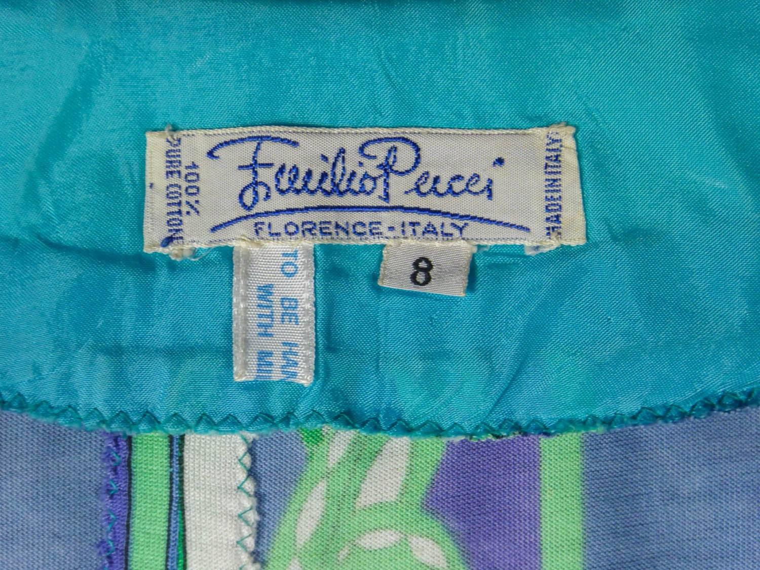 Emilio Pucci Bolero and skirt Printed cotton set, Circa 1970s For Sale 6