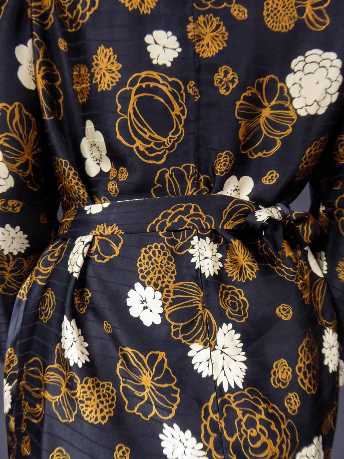 A French Grès Couture two pieces Printed silk Dress, Circa 1980 In Good Condition In Toulon, FR