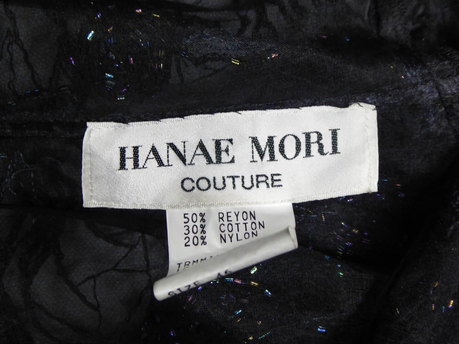 Black Hanae Mori tulle and silk Embroidered Jacket and Top, Circa 1985