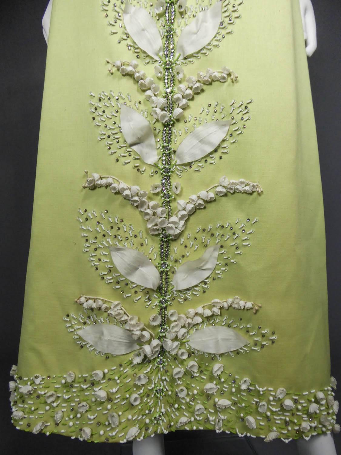 Brown Gazar Italy evening dress embroidered with lily of the valley, circa 1965