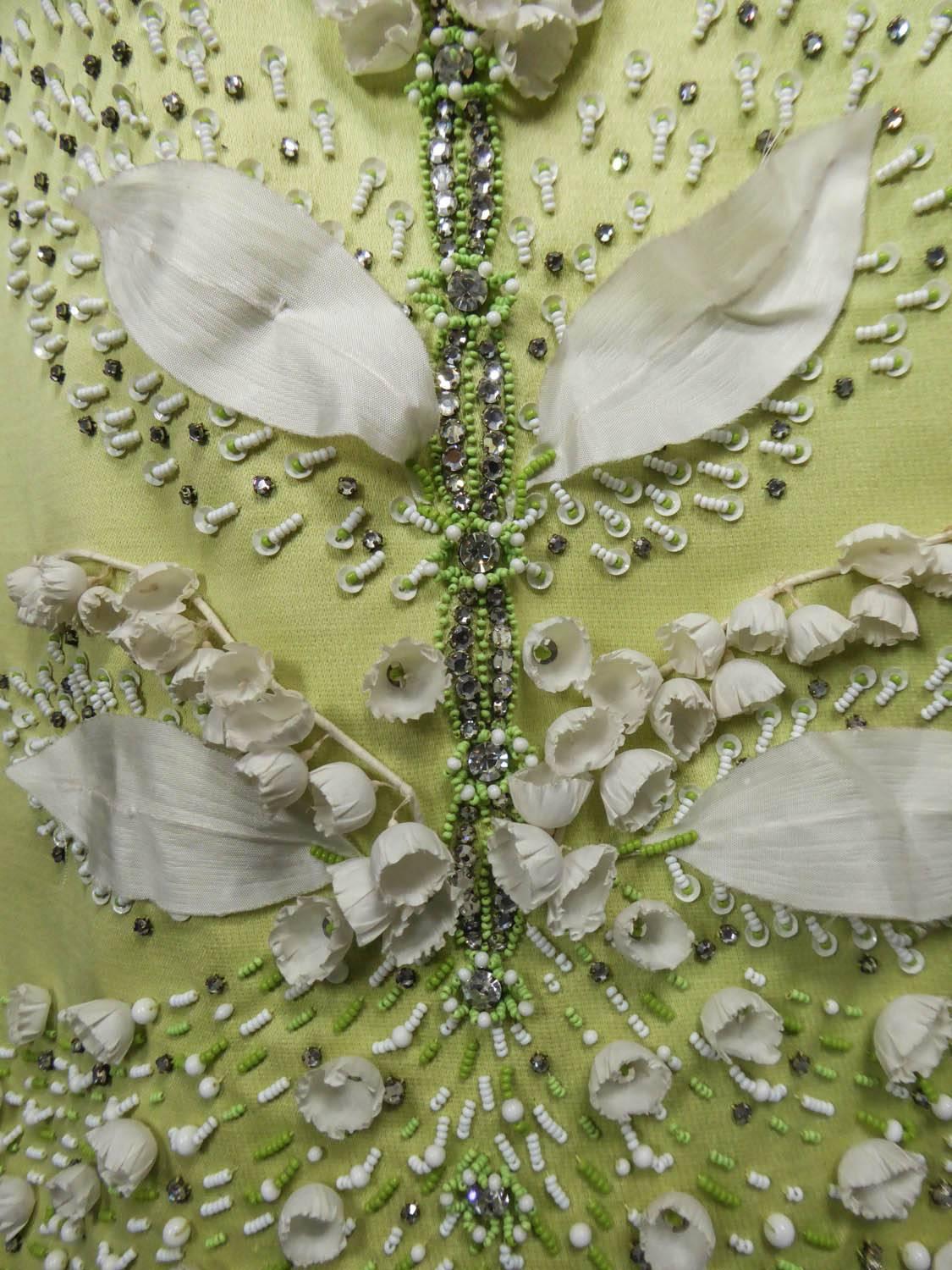Women's Gazar Italy evening dress embroidered with lily of the valley, circa 1965