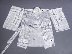 John Galliano Kimono Newspapers Printed Satin Dress Circa 2000