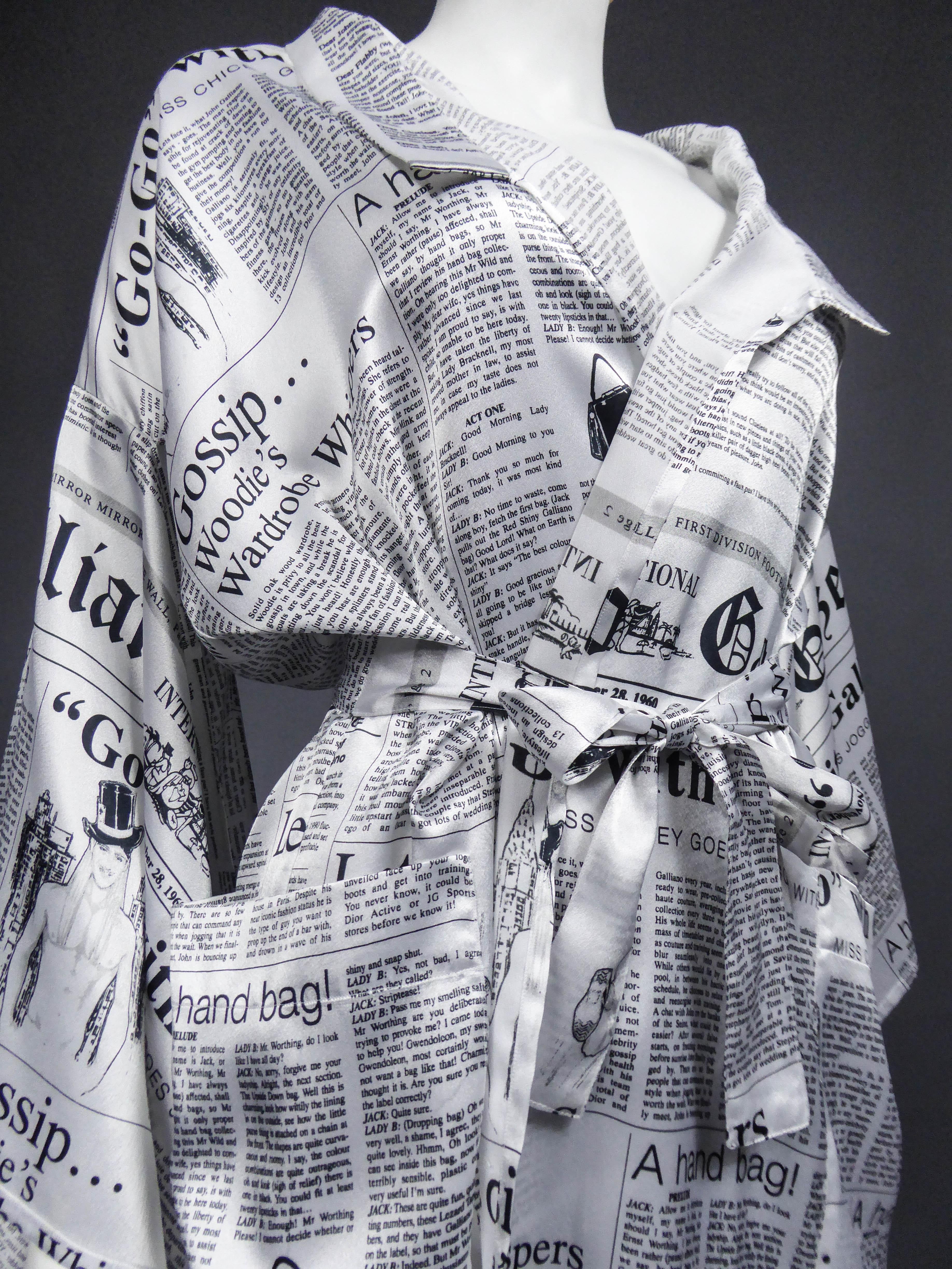 John Galliano Kimono Newspapers Printed Satin Dress Circa 2000 1