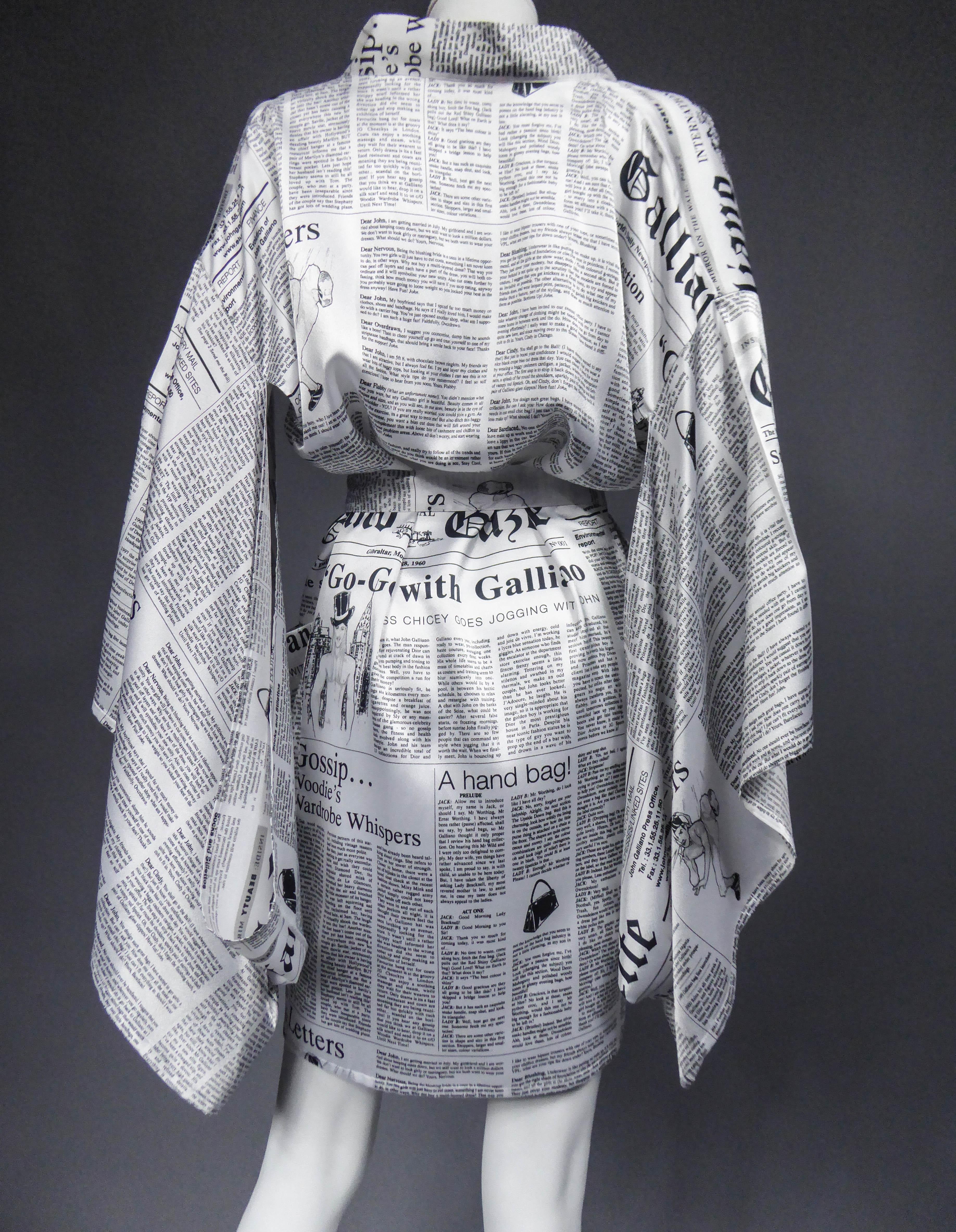 John Galliano Kimono Newspapers Printed Satin Dress Circa 2000 2