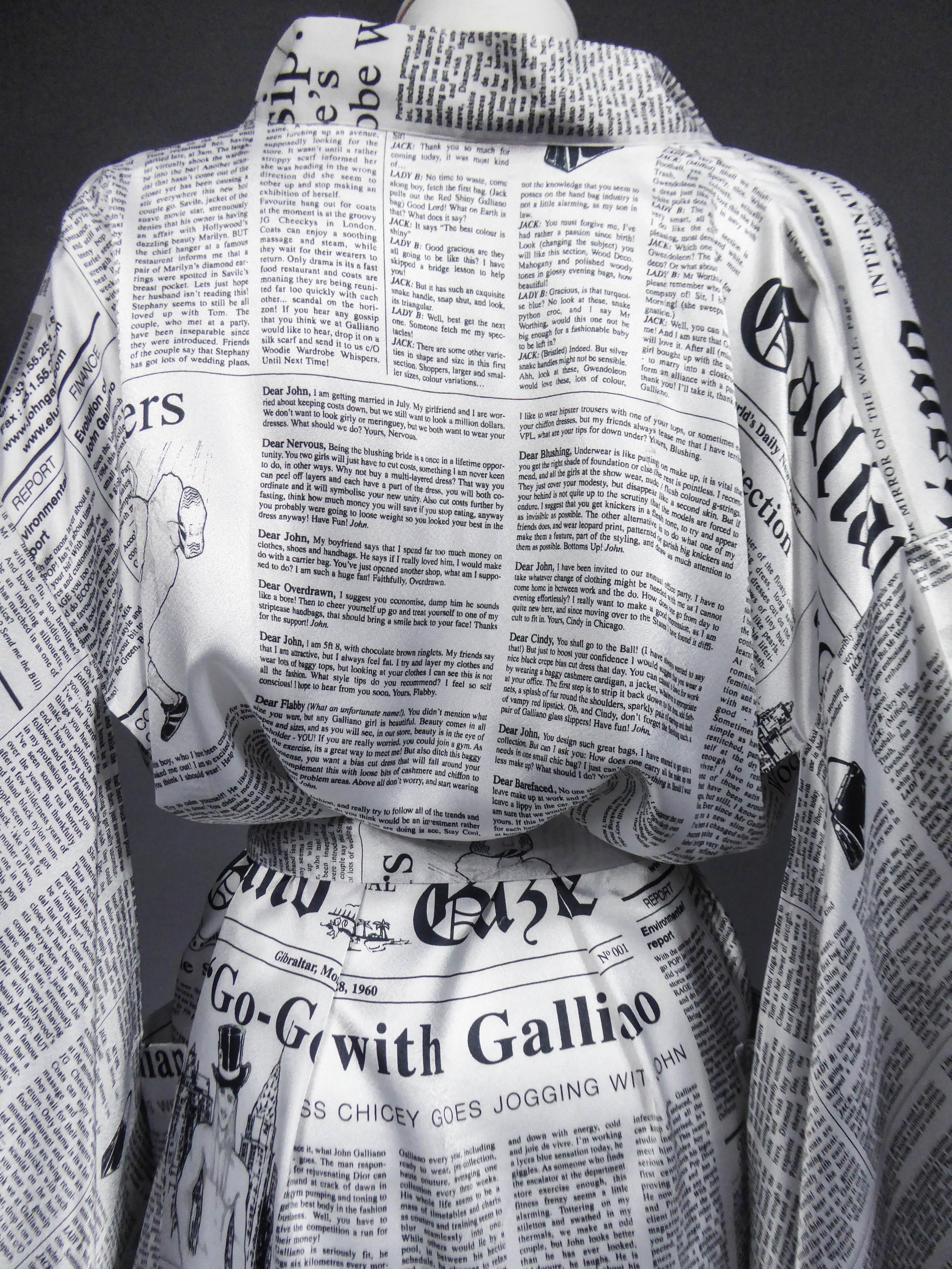 John Galliano Kimono Newspapers Printed Satin Dress Circa 2000 3