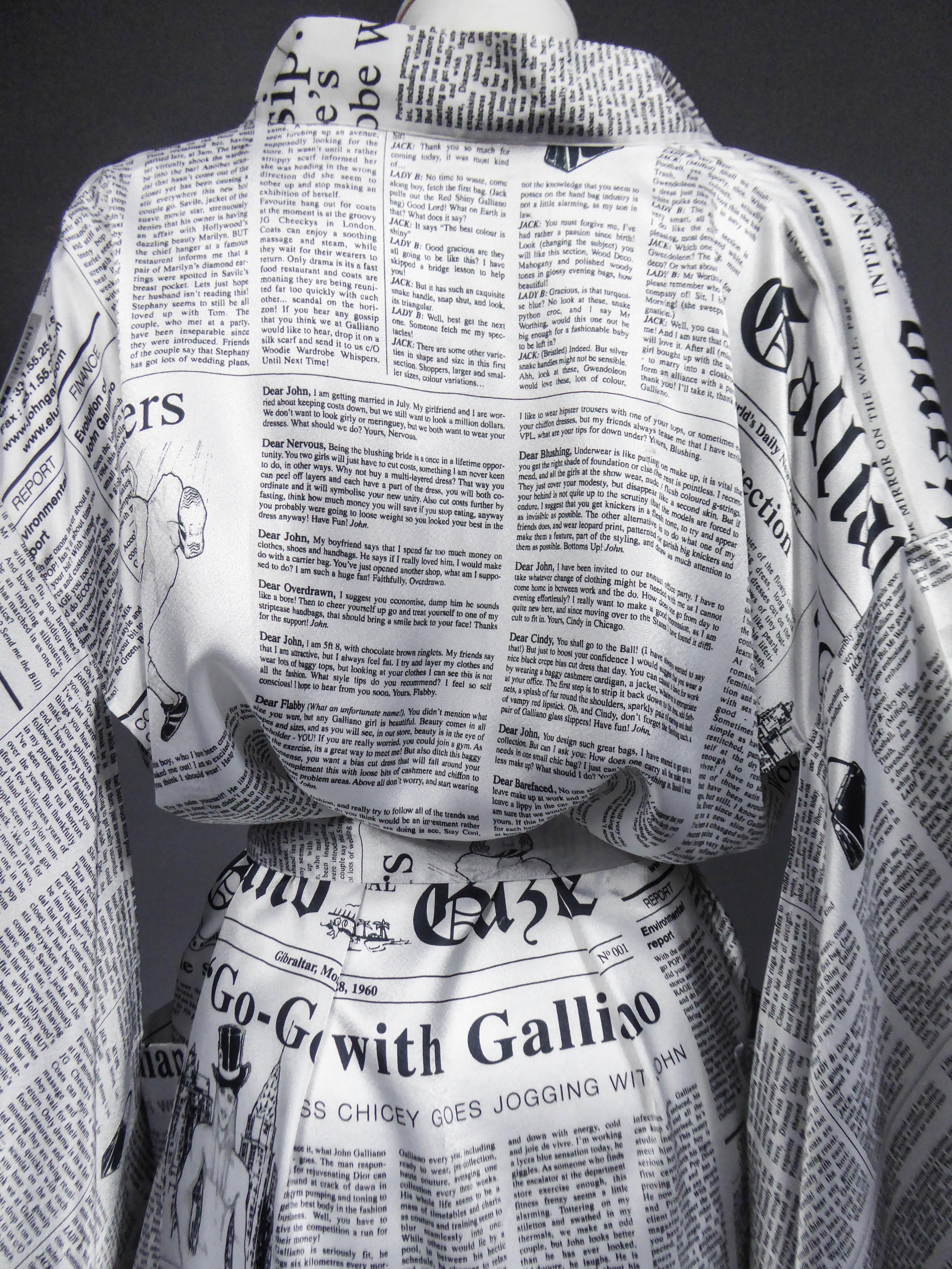 John Galliano Kimono Newspapers Printed Satin Dress Circa 2000 4