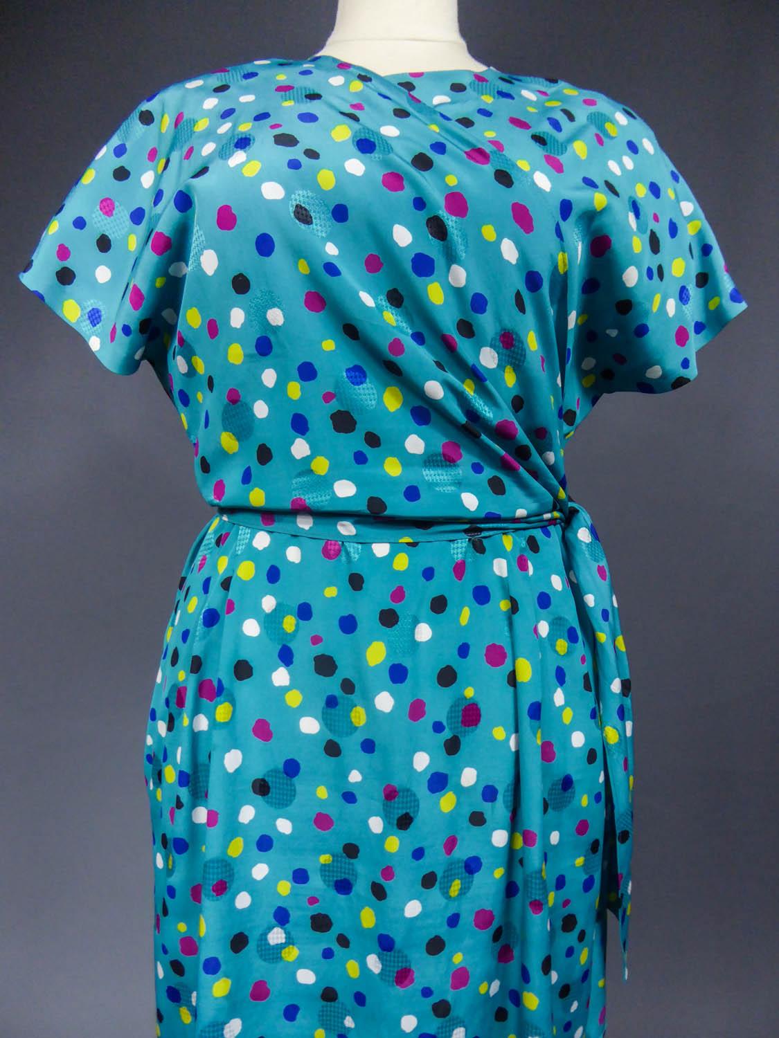 Blue A French Pierre Balmain Printed Silk Dress, Circa 1980 For Sale