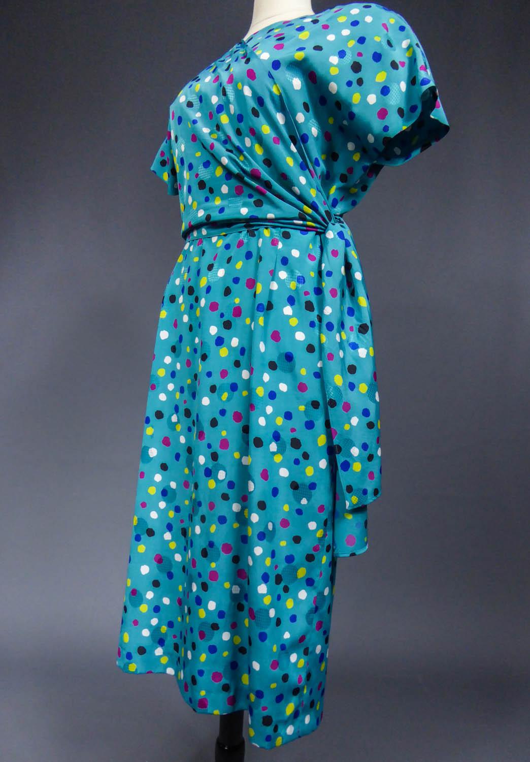 Women's A French Pierre Balmain Printed Silk Dress, Circa 1980 For Sale