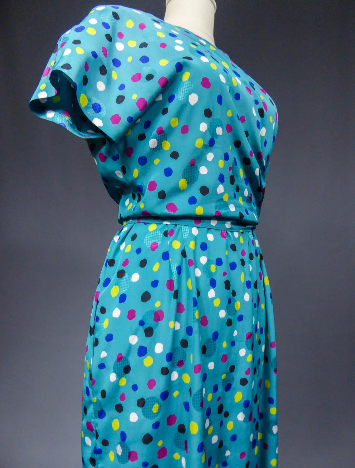 A French Pierre Balmain Printed Silk Dress, Circa 1980 For Sale 6