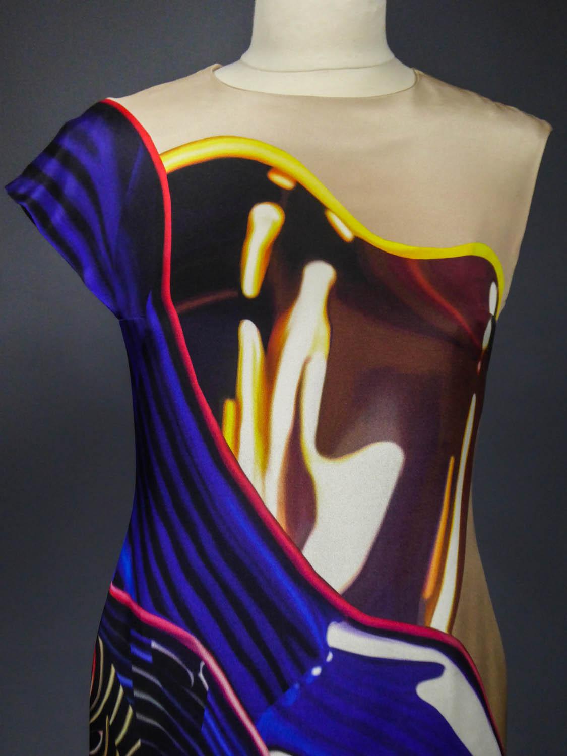 Mary Katranzou Asymmetrical Printed Silk Dress Circa 2010 In Excellent Condition For Sale In Toulon, FR