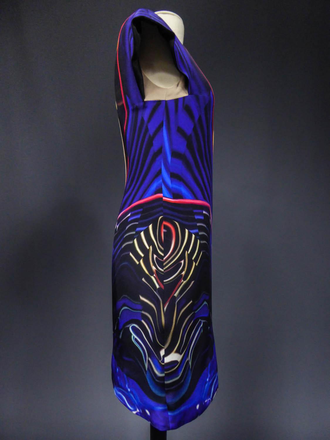 Women's Mary Katranzou Asymmetrical Printed Silk Dress Circa 2010 For Sale