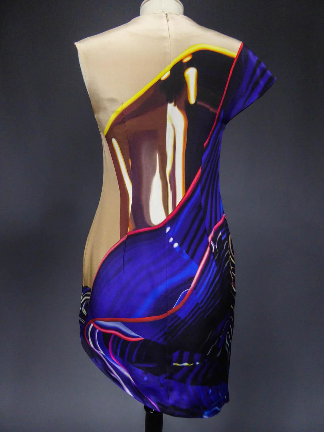 Mary Katranzou Asymmetrical Printed Silk Dress Circa 2010 For Sale 2