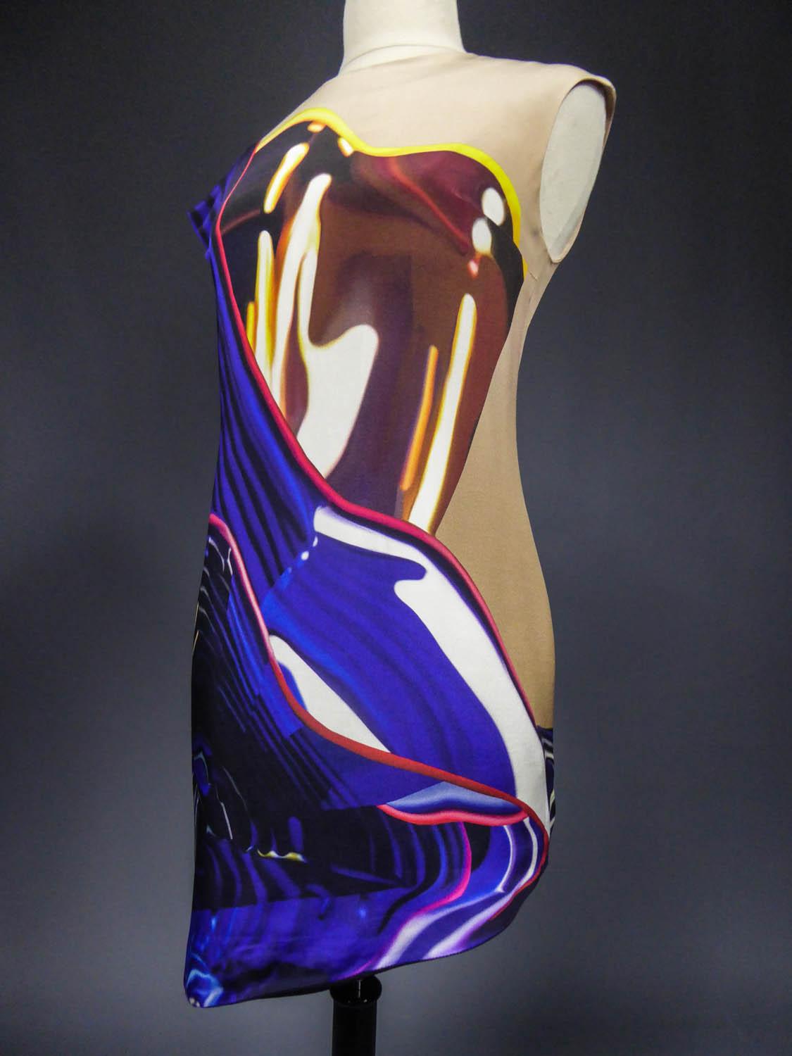 Mary Katranzou Asymmetrical Printed Silk Dress Circa 2010 For Sale 5