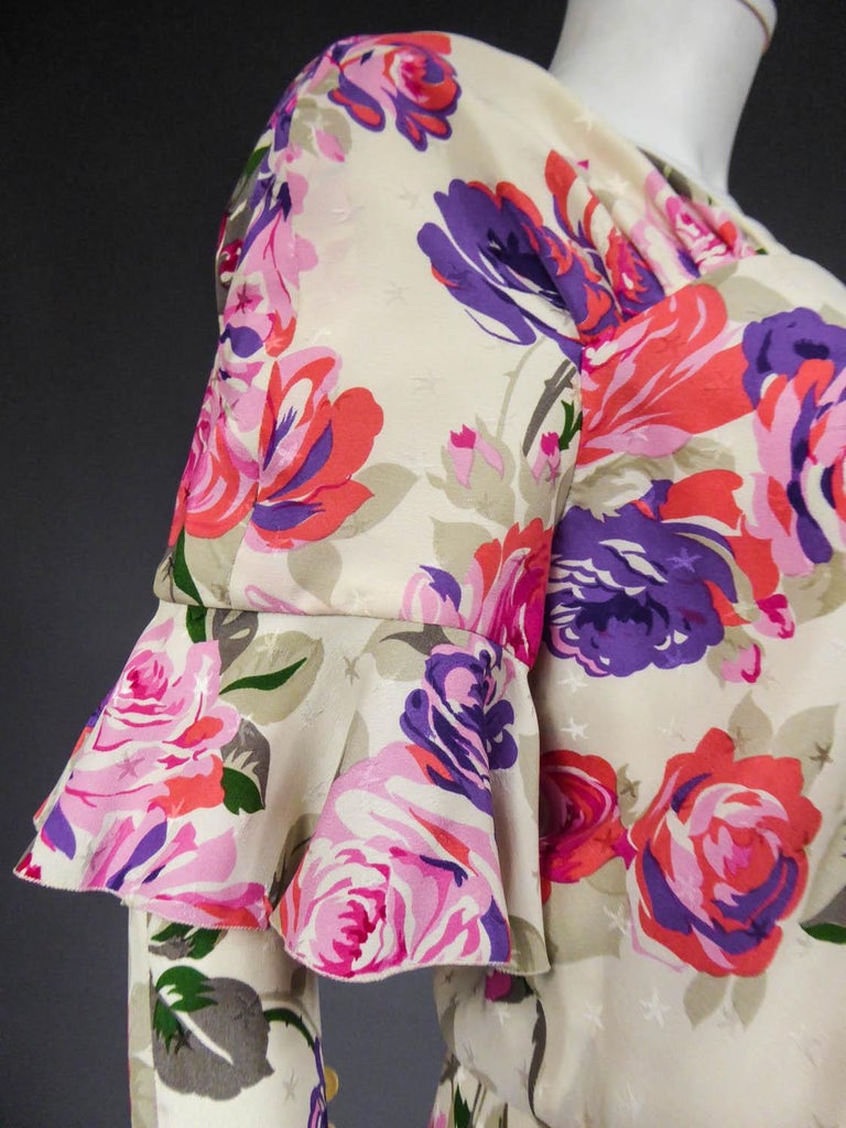 A Jeanne Lanvin Couture Printed Silk Dress with Matched Cuffs, Circa 1985  For Sale 3