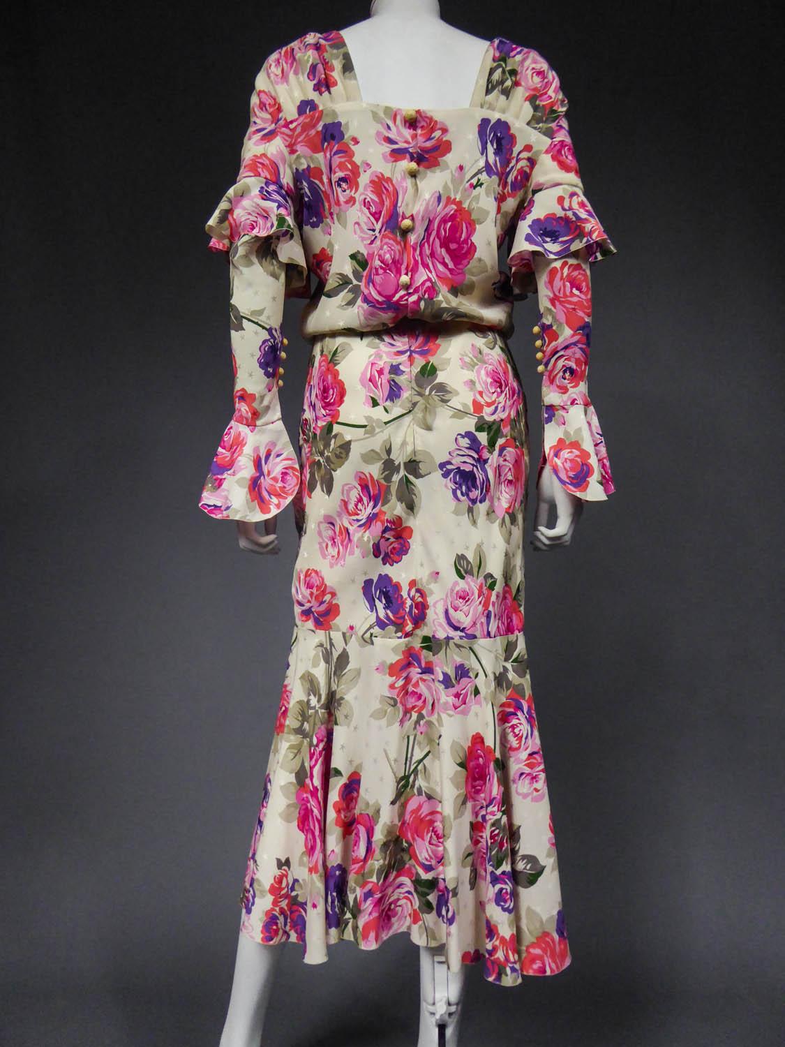 A Jeanne Lanvin Couture Printed Silk Dress with Matched Cuffs, Circa 1985  For Sale 6