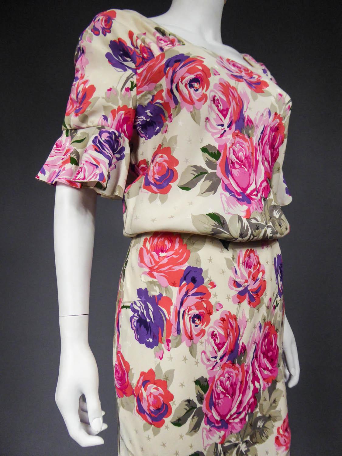 A Jeanne Lanvin Couture Printed Silk Dress with Matched Cuffs, Circa 1985  For Sale 9