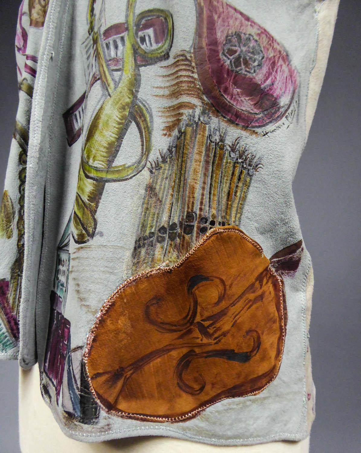 Bolero waistcoat in suede possibly painted by René Gruau -French Circa 1940-1950 For Sale 8
