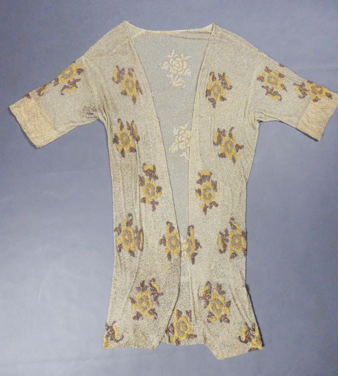 Französischer Couture-Perlenmantel im Stil von Paul Poiret, um 1930 (Beige) im Angebot