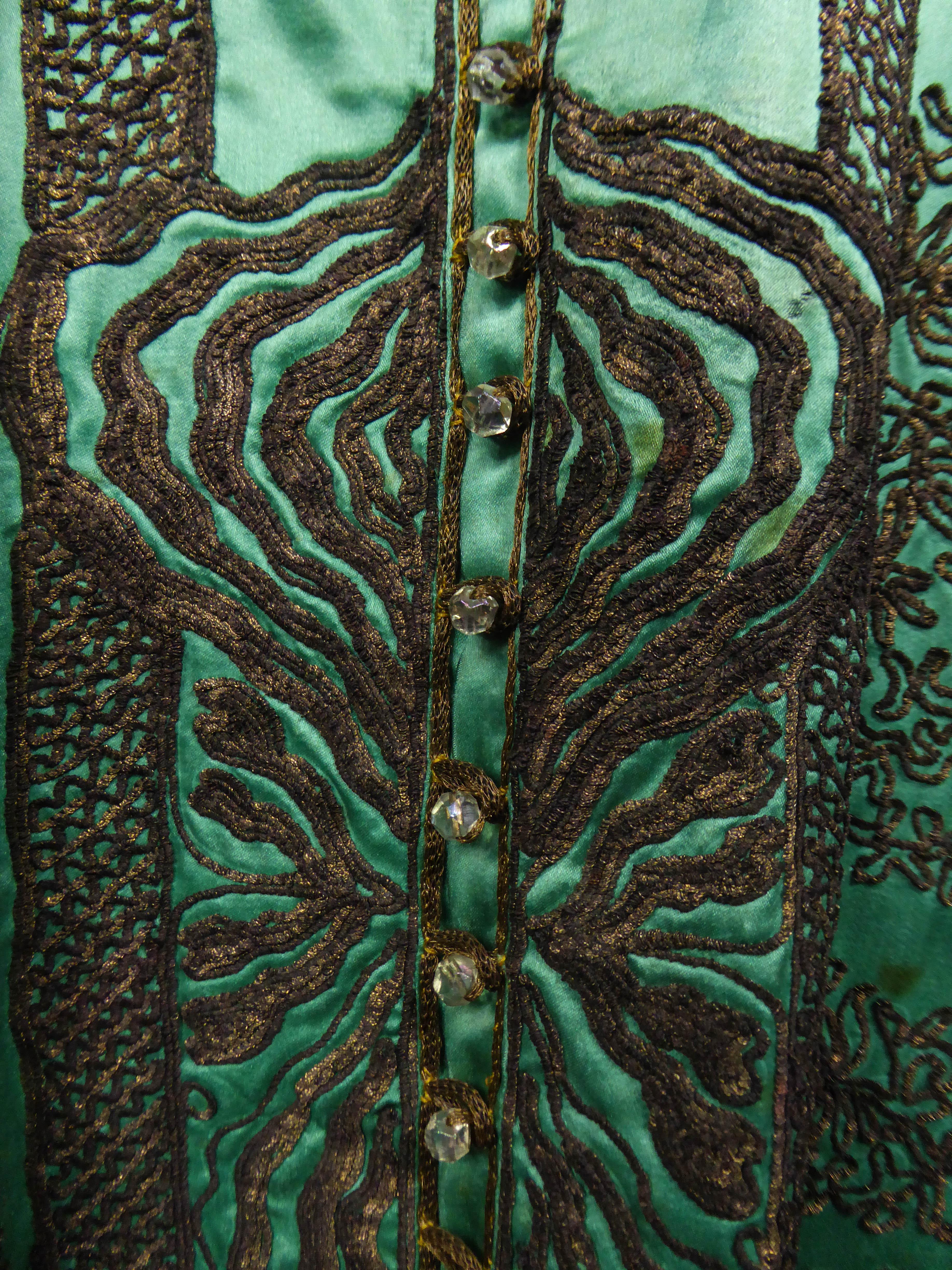 Babani Couture Kaftan or Party Kimono in green satin with appliqué, circa 1915 1