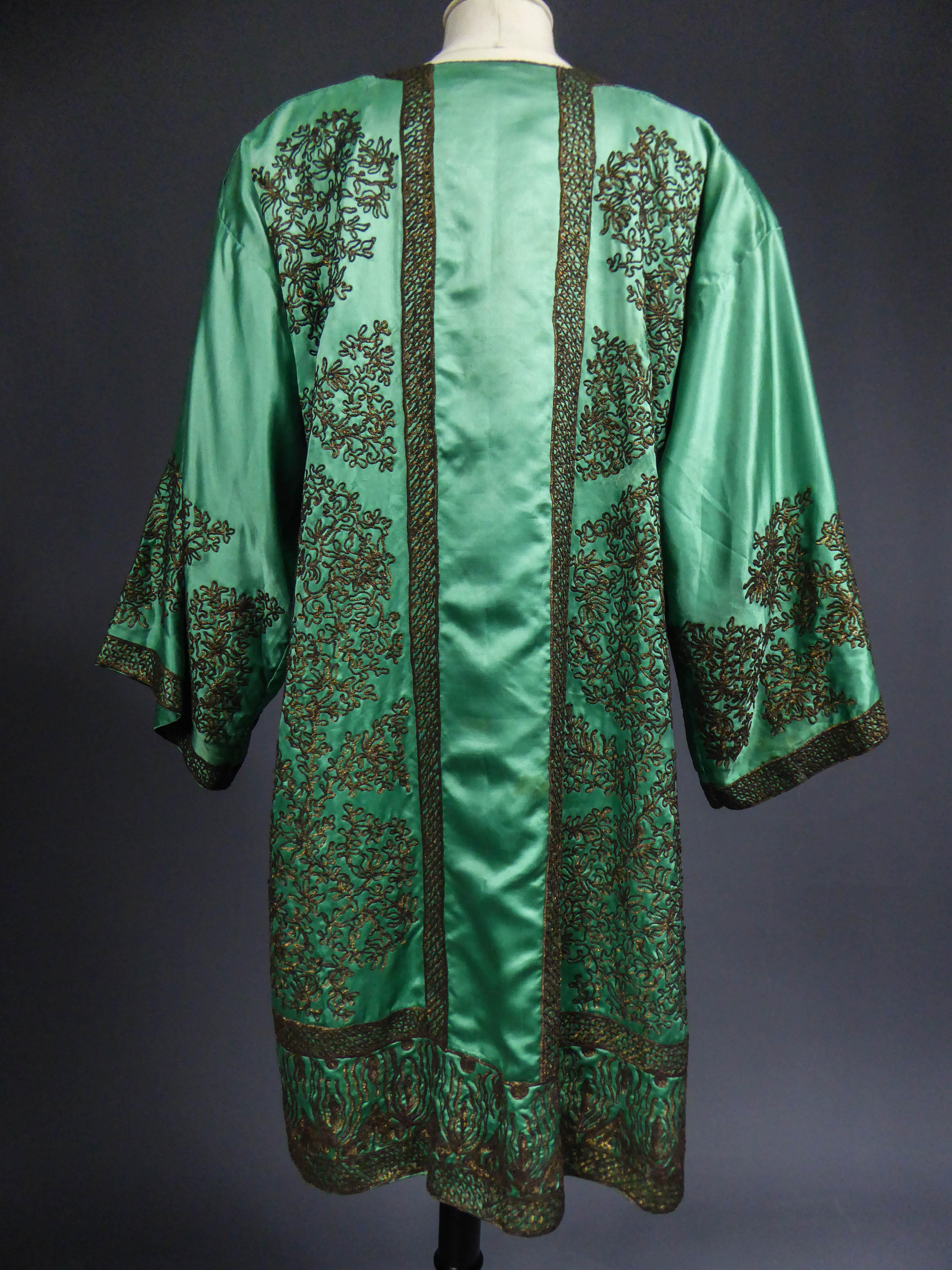 Babani Couture Kaftan or Party Kimono in green satin with appliqué, circa 1915 5