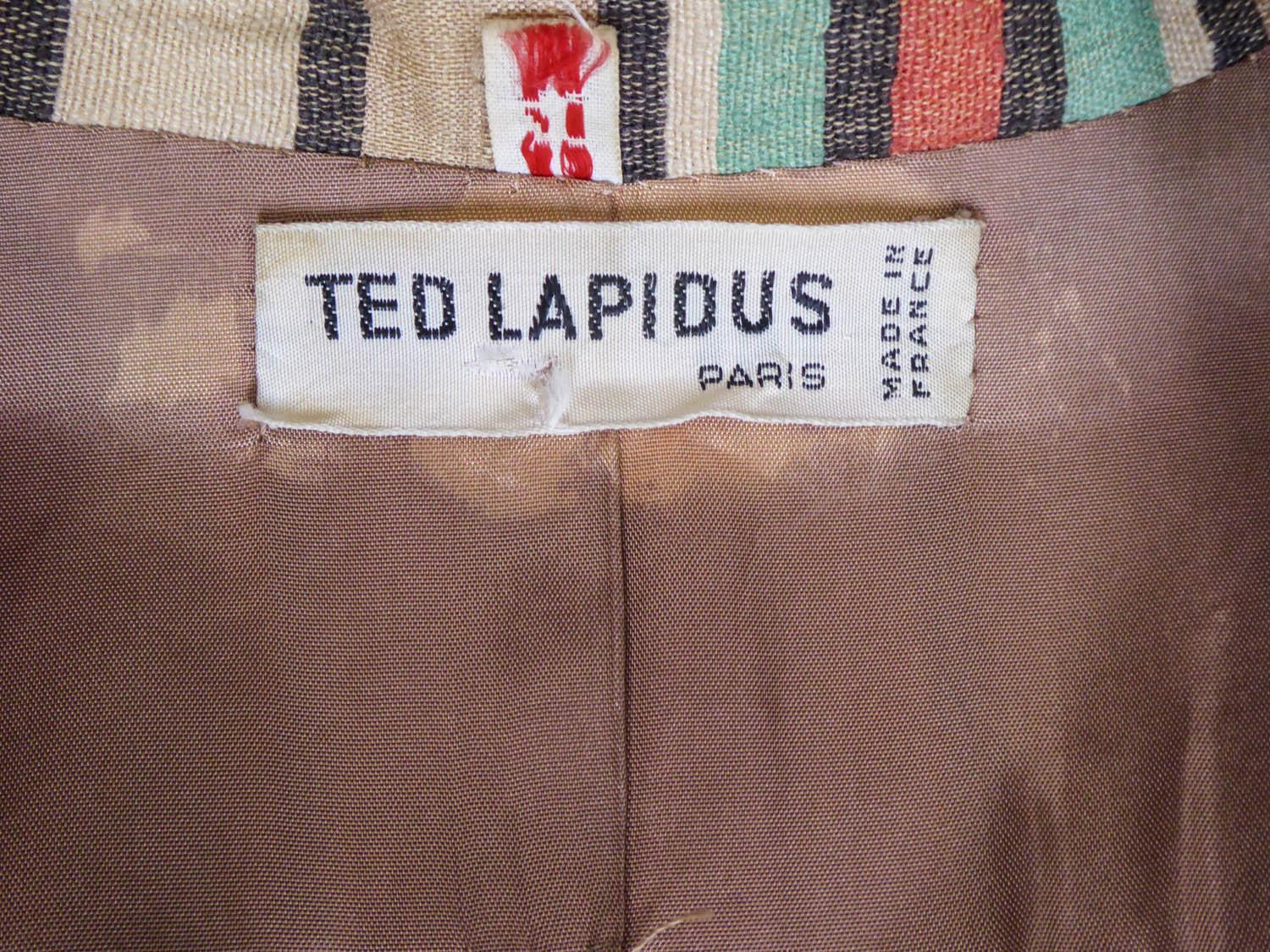 Marron Ted Lapidus - Veste en soie rayée brute à rayures, circa 1975 en vente