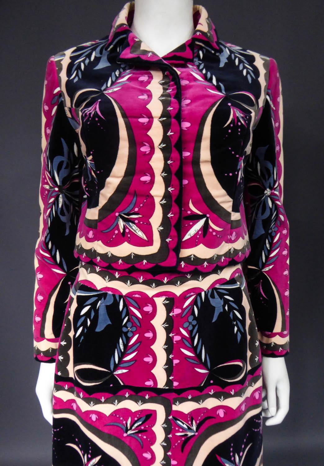 Women's An Emilio Pucci Printed Velvet Jacket and Skirt Set Circa 1970 For Sale