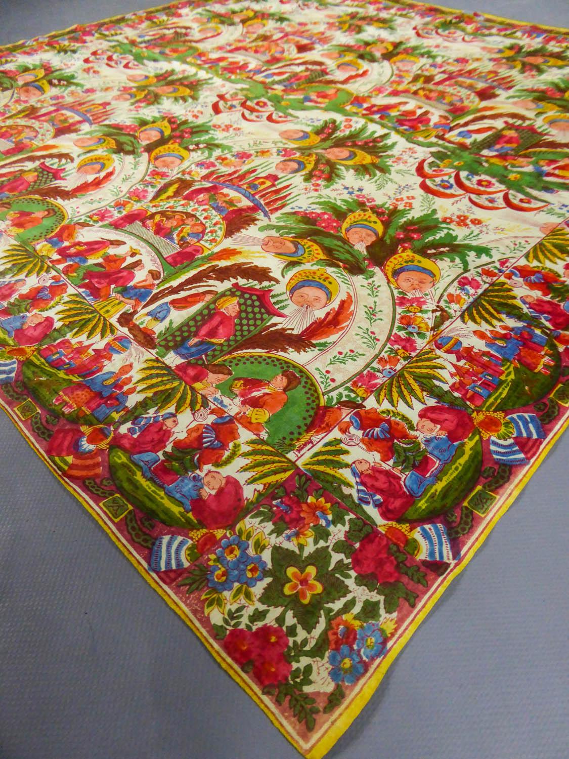 Silk Pongee Printed Scarf With Kokoshnik and Chinoiserie - Manufacture Hausmann  3