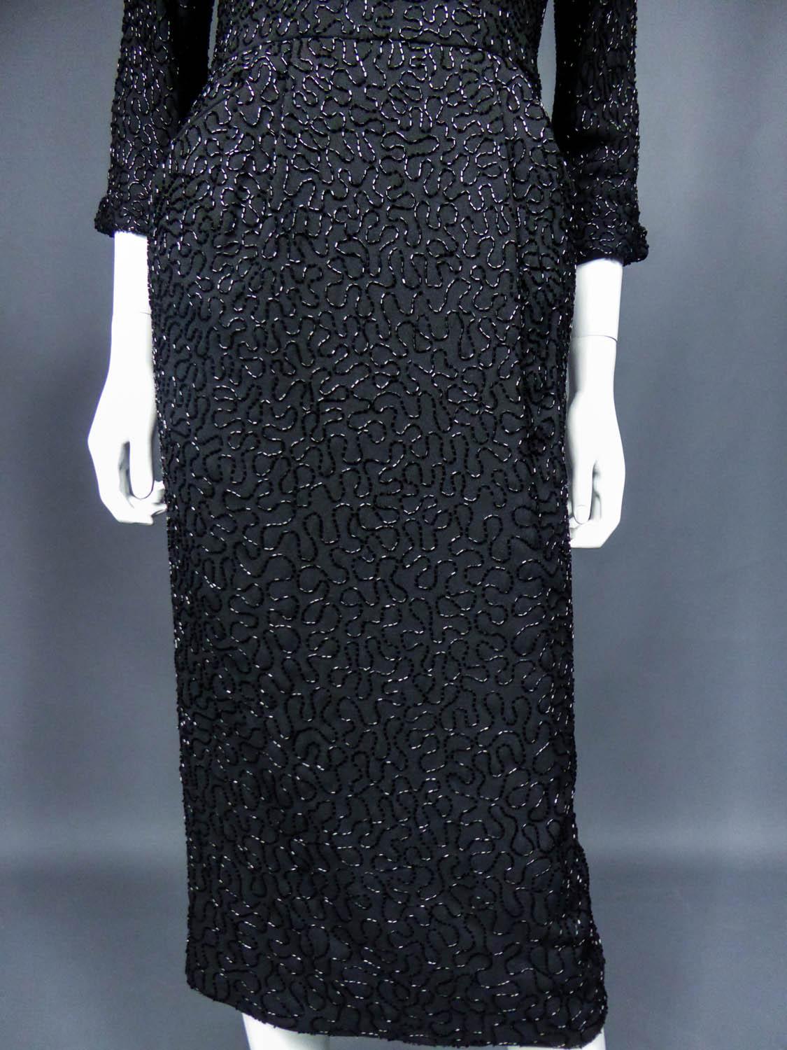 Ceil Chapman Dress in Silk Embroidered with Sequins Circa 1950 2