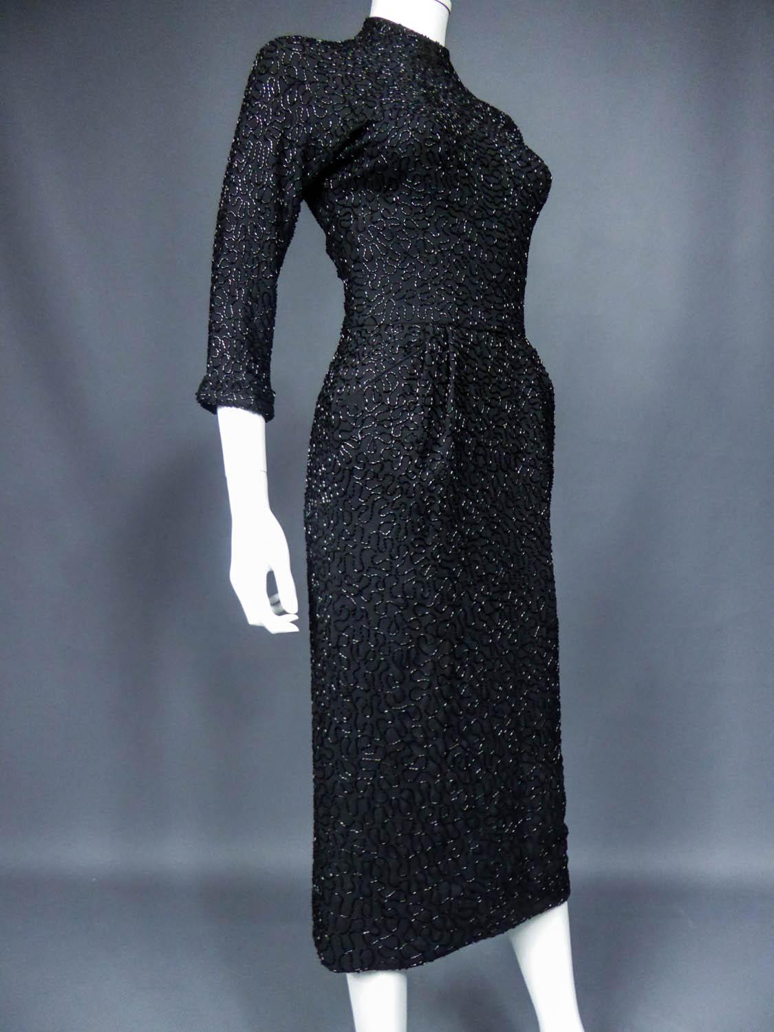 Ceil Chapman Dress in Silk Embroidered with Sequins Circa 1950 4