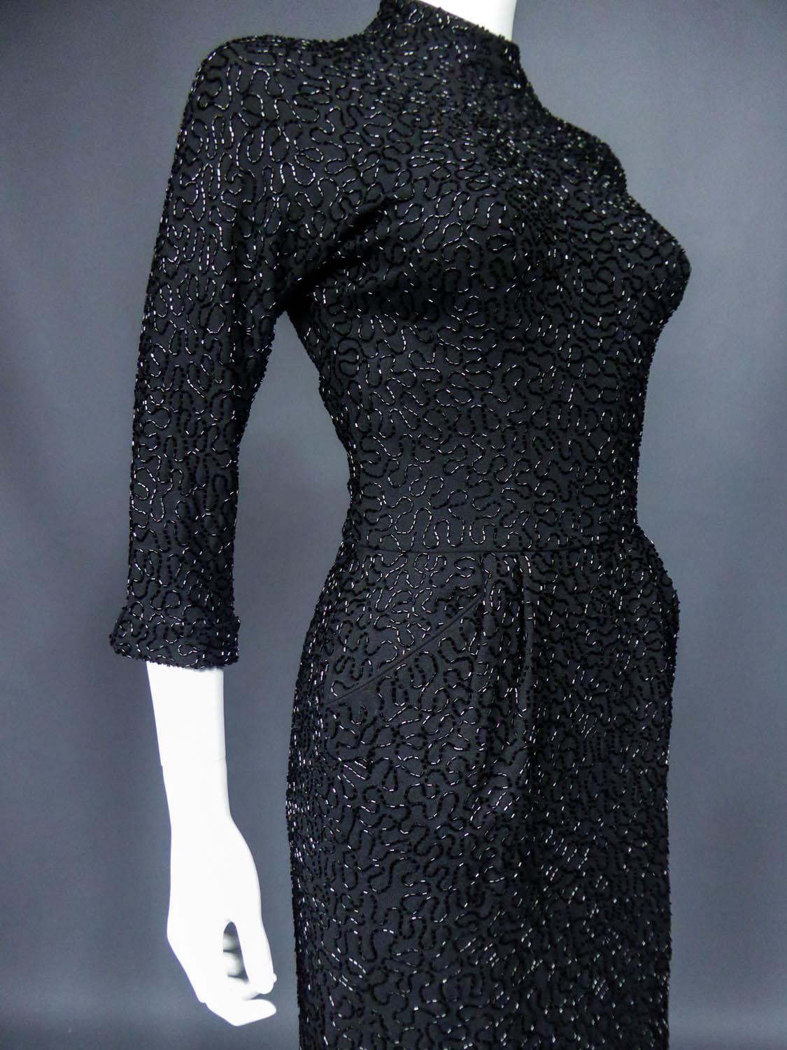 Ceil Chapman Dress in Silk Embroidered with Sequins Circa 1950 5
